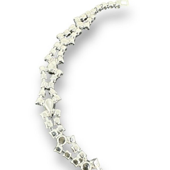 Geometric Clear Rhinestones Filigree Tennis Bracelet over Silver Plated - Picture 5 of 7